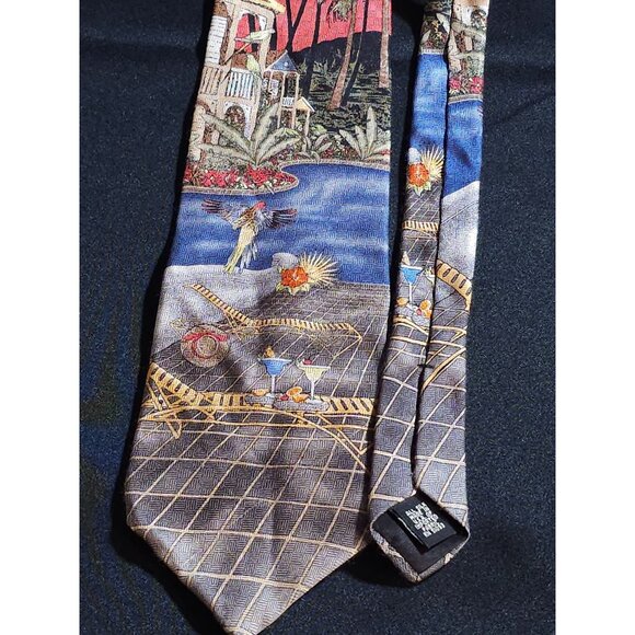 Vintage Colorful Croft & Barrow Tropical Landscape Necktie With Exotic Design - Picture 12 of 13
